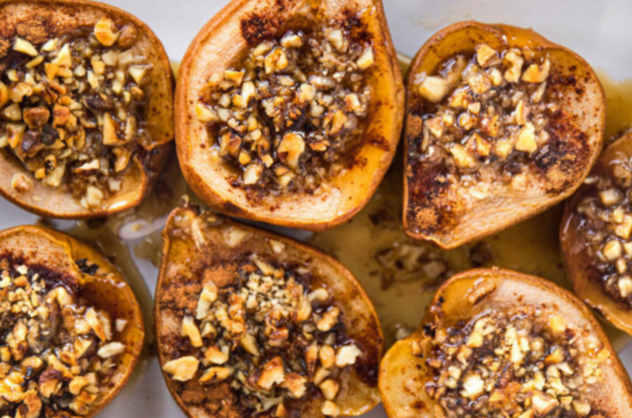 Baked Pears, Honey, and Pecans